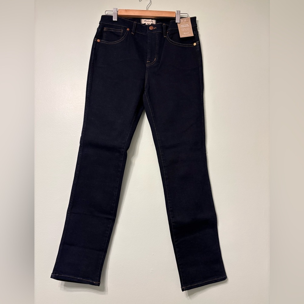 Madewell Women's Straight Leg Jeans- dark blue mid rise stovepipe
